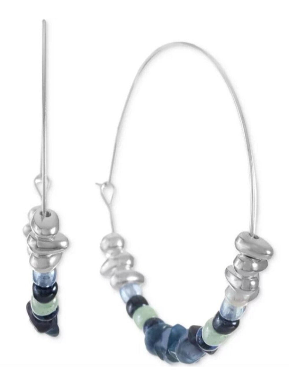 STYLE & CO SILVER-TONE BLUE MULTI-BEAD LARGE HOOP EARRINGS  2.1" NWT
